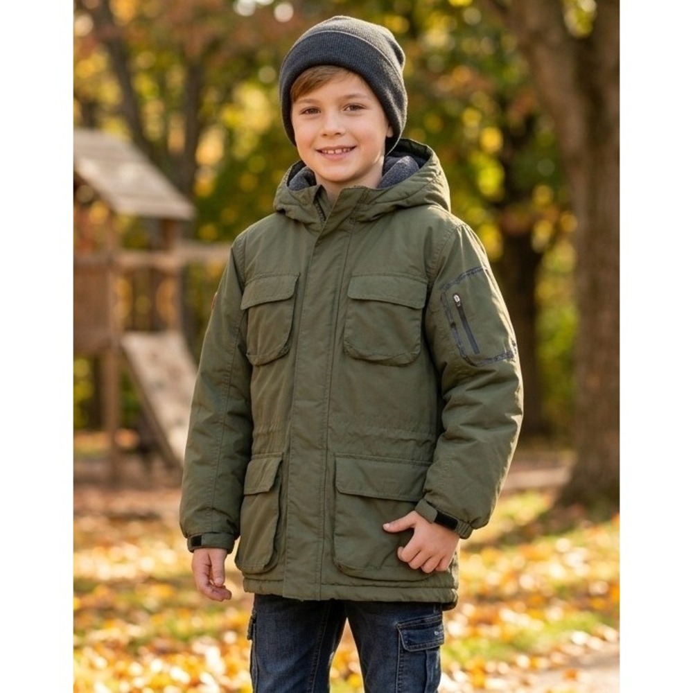 Lands End Down Insulated Hooded Parka Winter Coat Kids Boys M 10-12‎ Olive Green